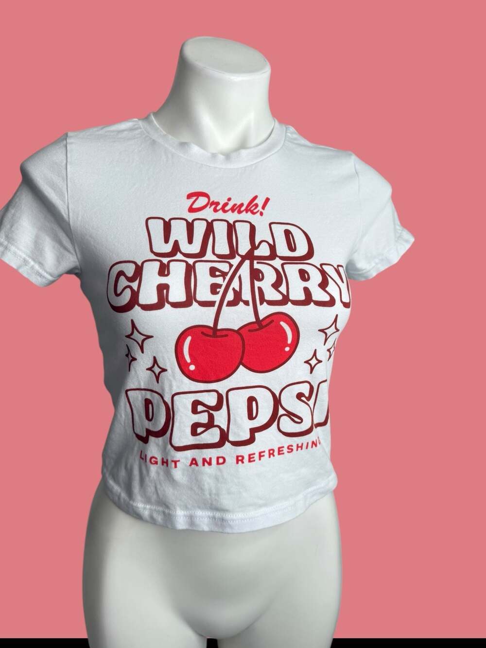 Pepsi Wild Cherry Vintage Style Women's Crop Baby Tee- Medium